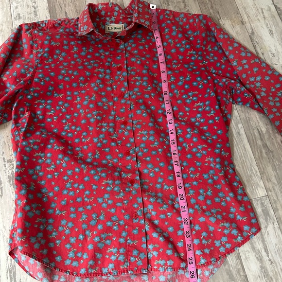 L.L. Bean Red and Blue Floral Button Down Shirt - Picture 8 of 9